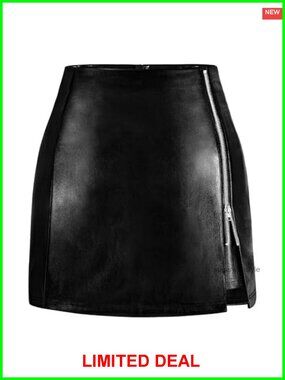 Vegan Faux Leather Mini Pencil Skirt High Waisted Zipper Slit Bodycon